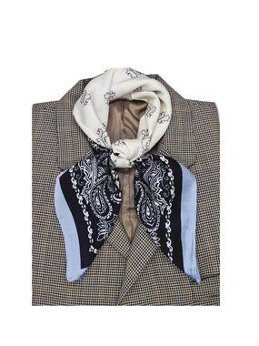✨Silky Scarf Soft Blue Navy White Paisley Floral Square Bandana Neck Wrap Hijab